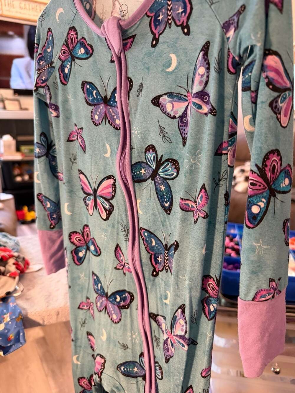 Lazy Bones 2way Zipper Pajama Convertible Foot Blue Purple Butterfly Size 18-24M - Picture 3 of 4